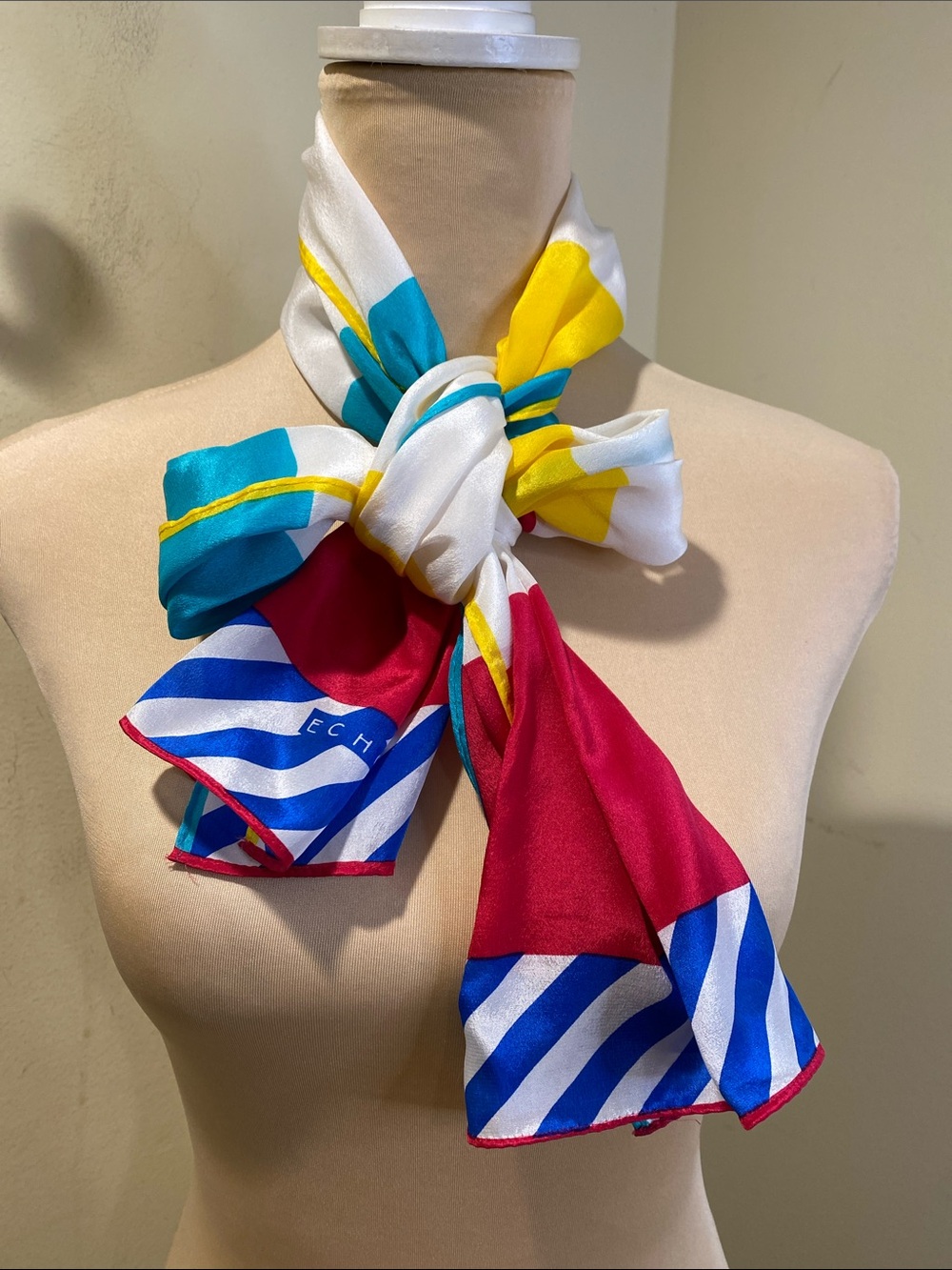 Echo Multicolor Silk Scarf with Teal, Fuchsia & White Panels